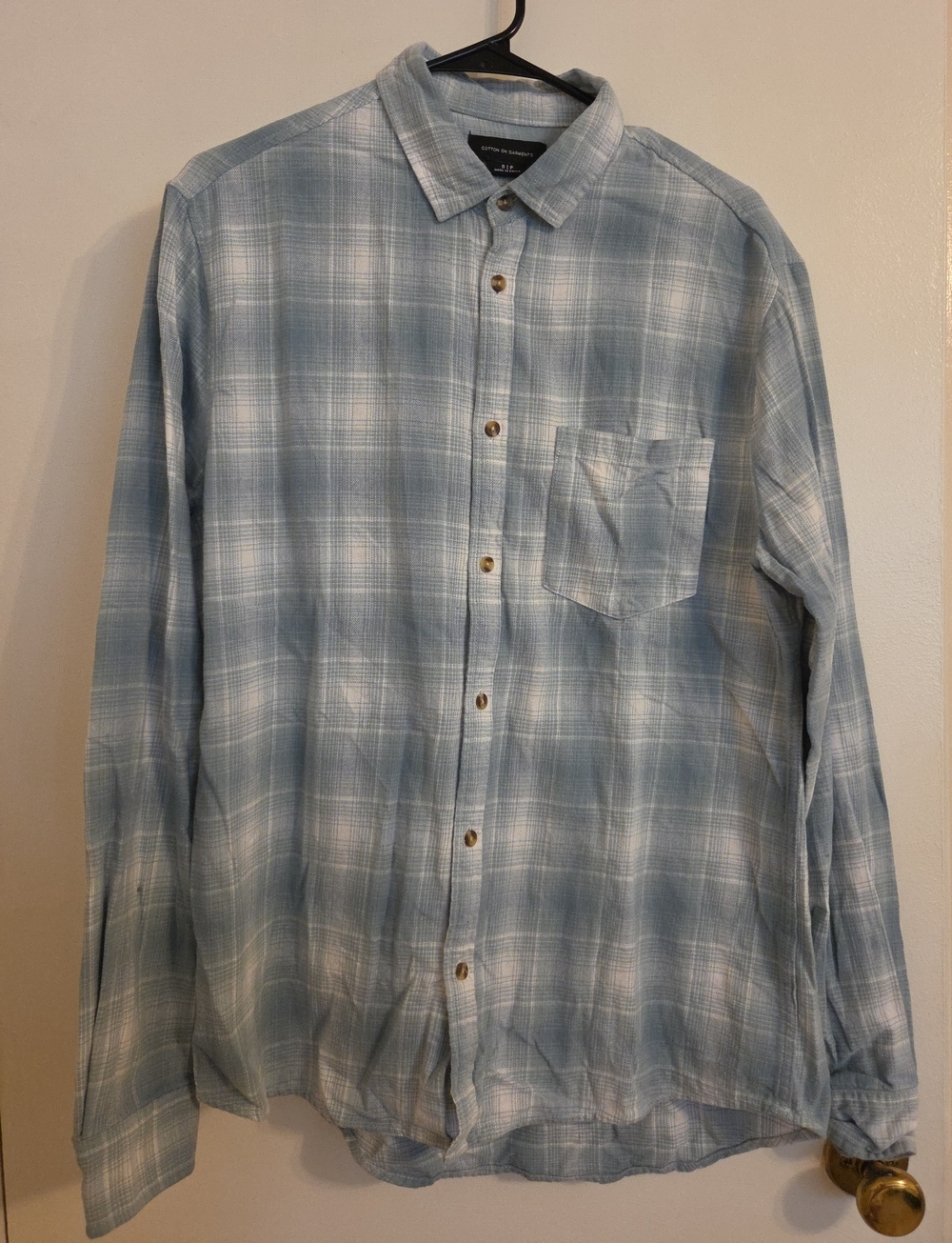 Cotton On Pale Blue Plaid Men’s Button-Up Shirt